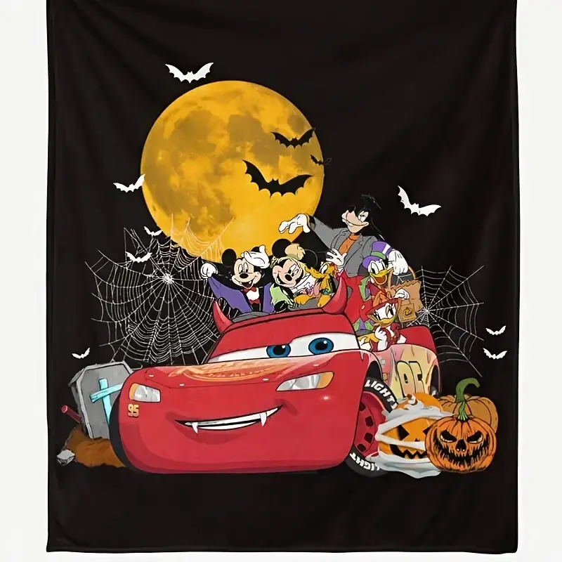 [SummerVibes] DISNEY CLASSIC Halloween Cars, Mickey Mouse, Soft and Comfortable Flannel Blanket, Suitable for Sofas, Beds, Living Rooms, Camping