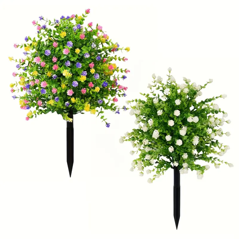 Lifelike artificial flower, tea tree eucalyptus leaf outdoor artificial greenery decoration, including eucalyptus leaves and tea flowers for potted display, suitable for gardens, terraces, seasonal decoration, outdoor activities, Artificial Faux Plants