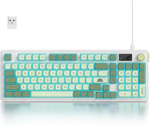96%  Green Keyboard with Number Pad and Knob, Mechanical Feel, RGB Quiet Matcha Membrane Gaming Keyboard, Spill-Resistant, 3-Modes USB Rechargeable Silent Creamy Keyboard for Win/