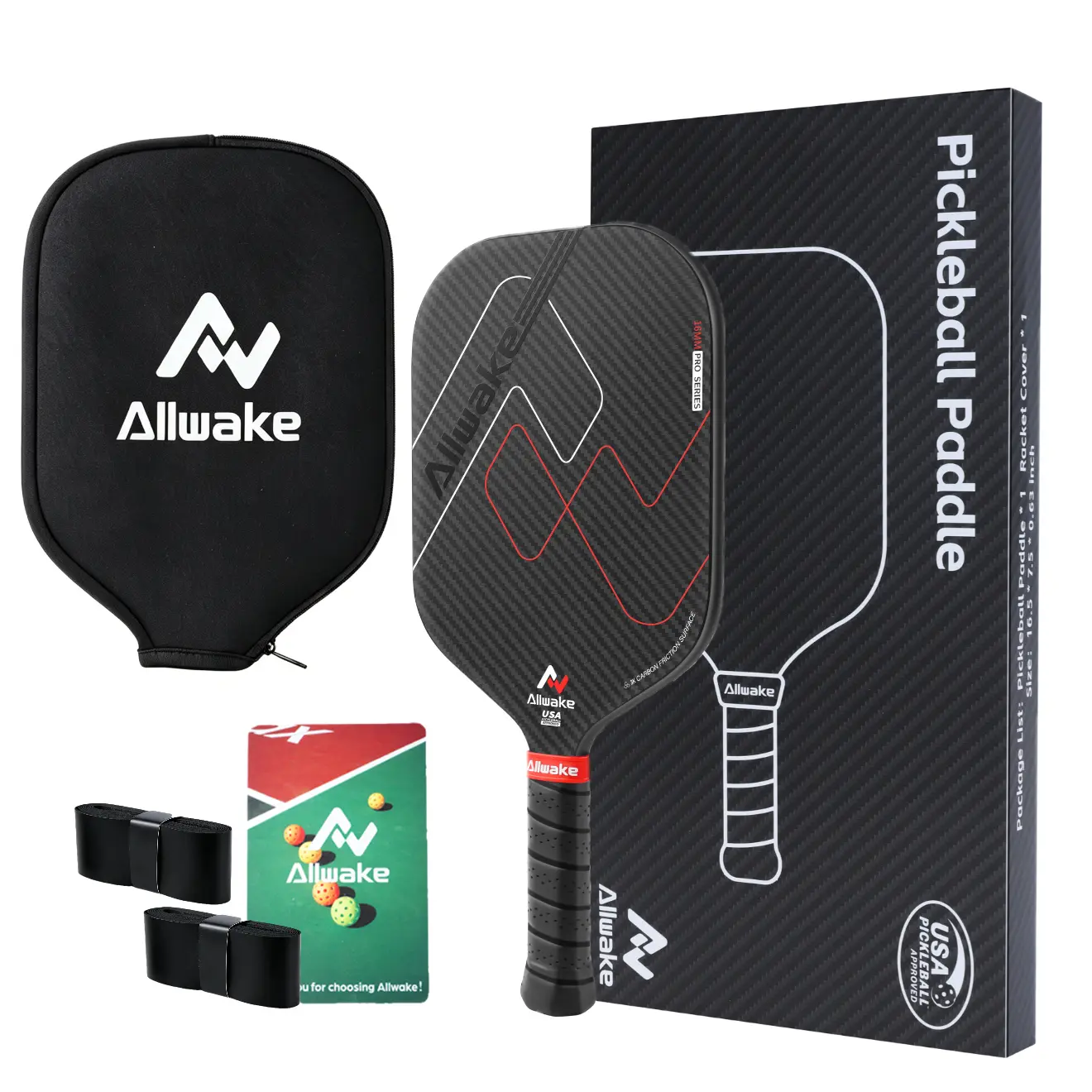 Pickleball Paddles, 3K Raw Carbon Fiber Pickleball Paddle, USAPA Approved, Hot Pressed，Thermoformed Pickle Ball Rackets for Power & Spin, 16mm Polypropylene Honeycomb Core, Textured Carbon Grit Surface
