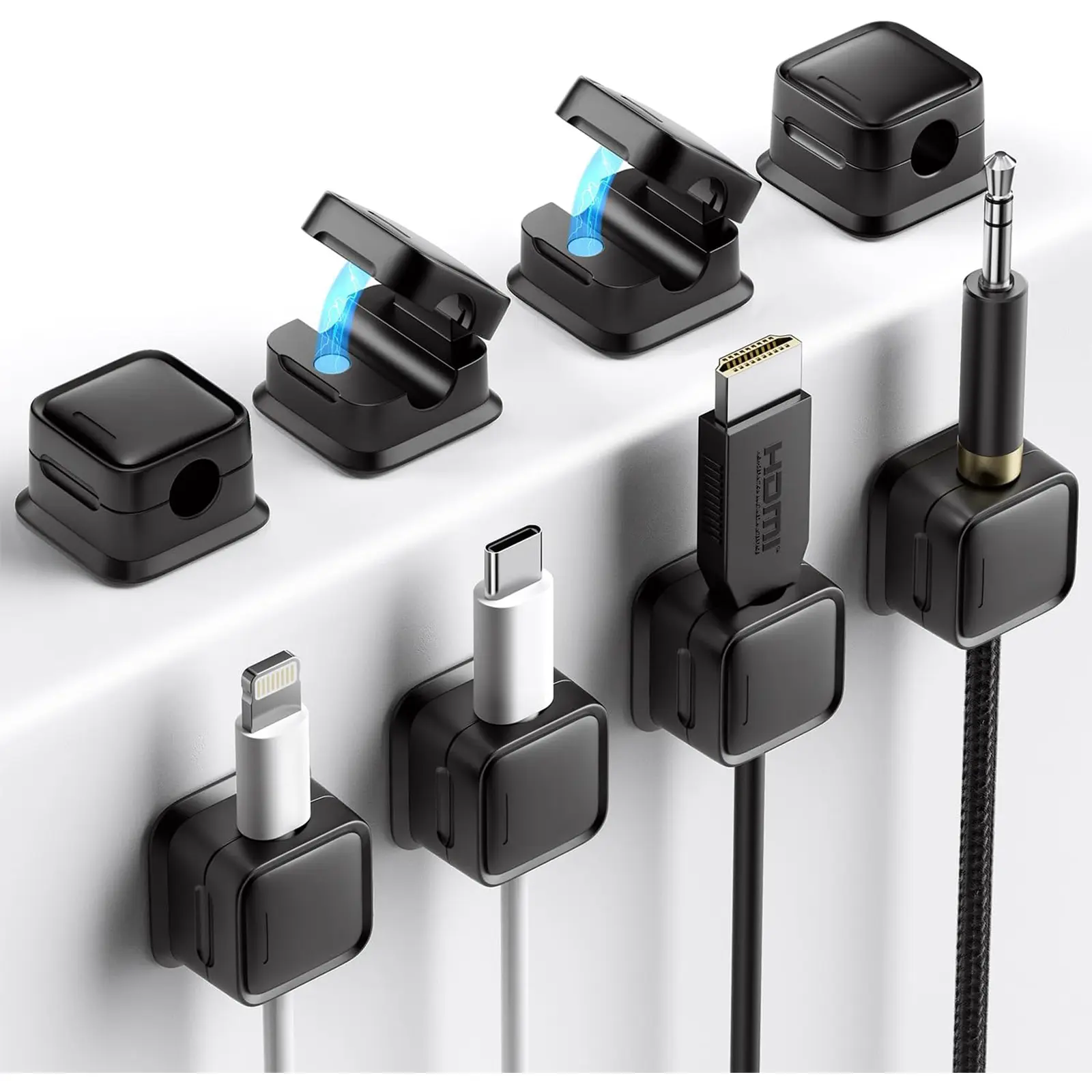 8-Pack Magnetic Adhesive Cable Clips, Strong-Adhesive Cable Organizers with Easy-Open Design, Wire Hider for Cords for Home Office Desk Accessories