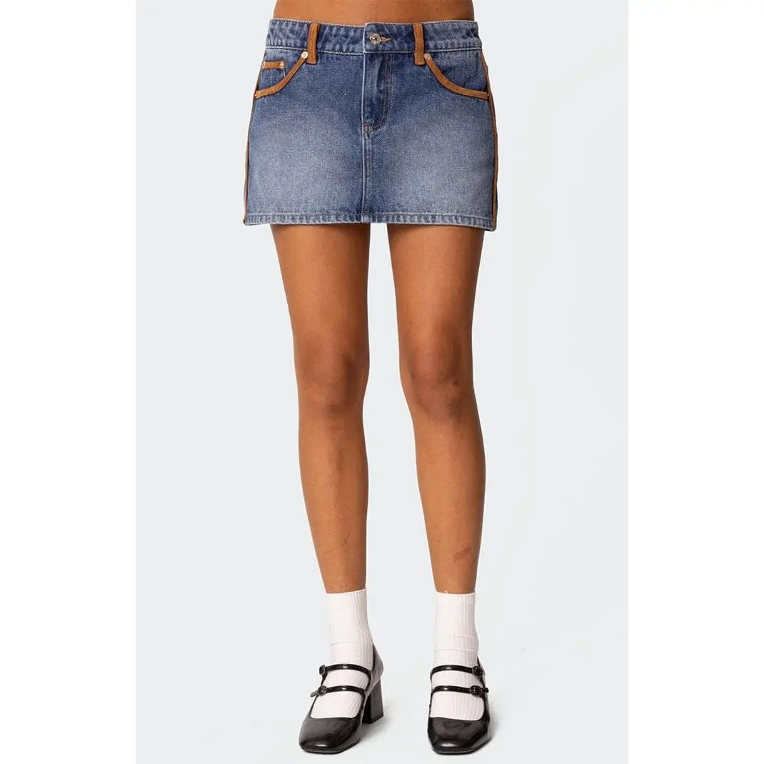 Edikted Women's Vera Suede Trim Denim Mini Skirt - Multicolor