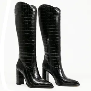 LUNETTA Knee High Boots Women Chunky Heel Square Toe Heeled Tall Boot for Women Fashion Side Zipper Long Boot