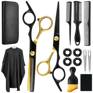 【Deals for You days】Professional Barber Scissors Set with Thinning Shears, Cape, Combs, Clips & Case, Home Haircutting Tools for Men, Complete Grooming Gift Set for Dad