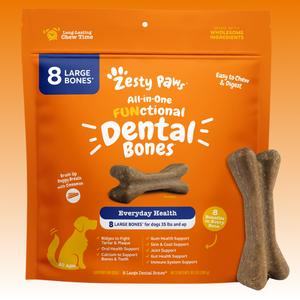 Zesty Paws All-in-One Functional Dental Bone Chews for Large Sized Dogs, Large Easy Chew Dog Treats, Joint & Immune Health Support Vitamin