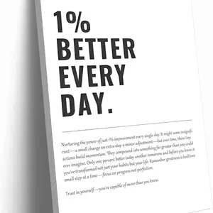 Framed 1% Better Every Day Motivational canvas Wall Art Inspirational Wall decoration pictures Growth Mindset Self Improvement Quote Poster Prints for Office Gym Classroom or Home Décor canvas