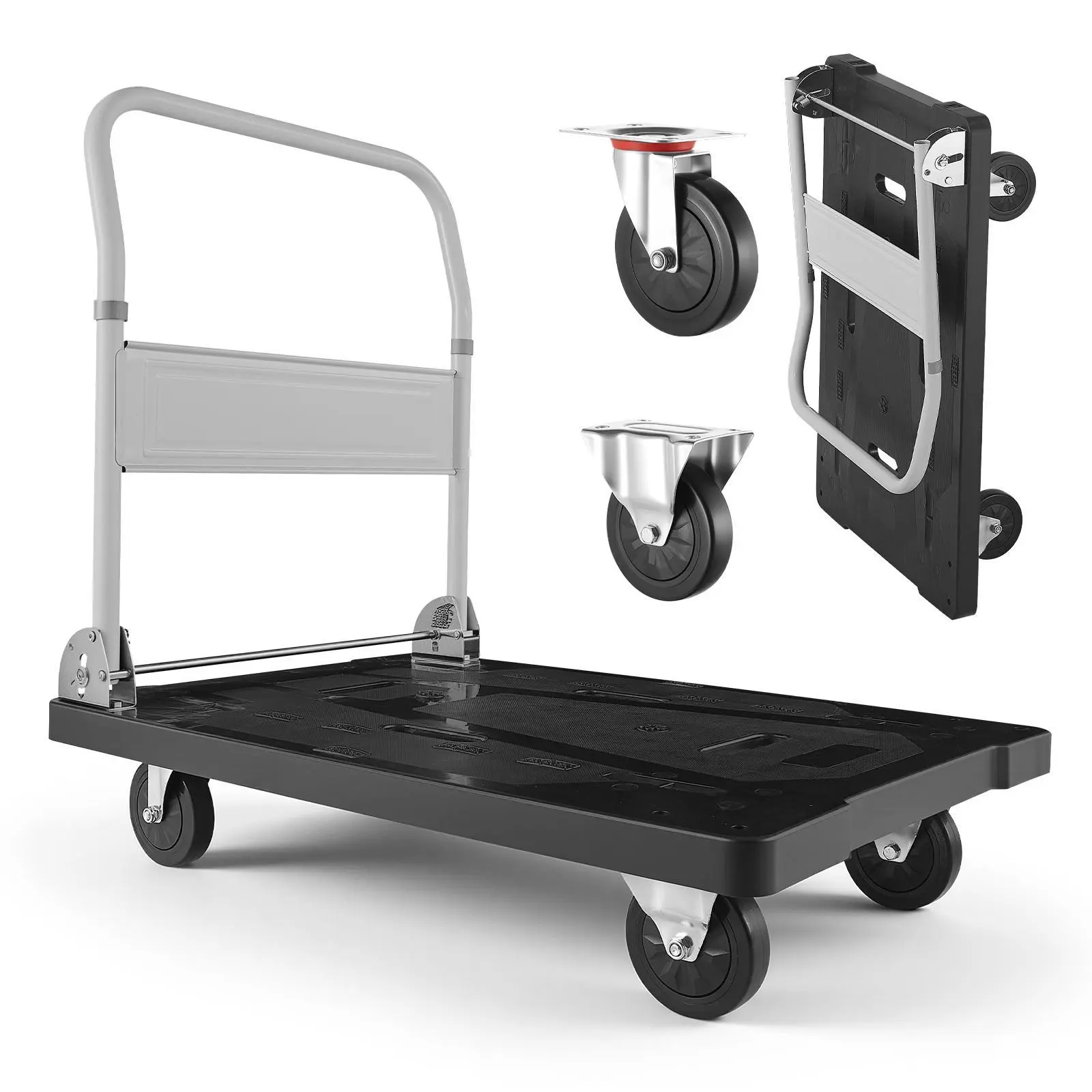 【Auction】VEVOR Foldable Push Cart Dolly, 660 lbs Capacity, Folding Platform Truck with Swivel Wheels, Moving Platform Hand Truck Flatbed Cart, Space Saving Push Handle, for Easy Storage, 35.2 x 23.4 x 33.5 in