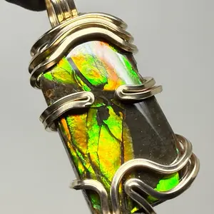 Rare Ammolite Gold Filled Pendant Unique Artisan Crafted Design with Vibrant Multicolor Gemstone and Gold Wire Wrapping