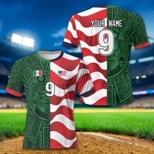 Custom Name Mexico USA Split Soccer Jersey, Personalized Mexican American Jersey, Aztec Calendar Heritage Gift, Mexico National Pride Shirt