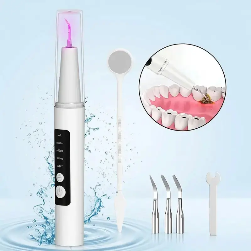 Plaque Remover for Teeth, Teeth Cleaning Kit with LED Light and 5 Adjustable Modes Teeth Cleaner,2 Replaceable Heads, Rechargeable for Home & Travel Use