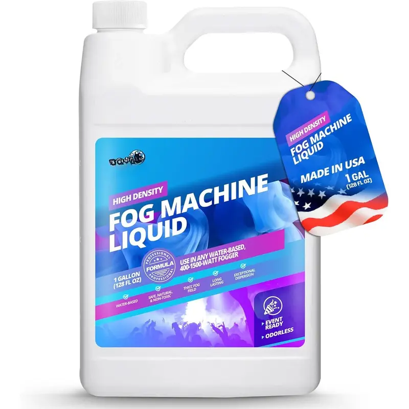 1 Gallon Fog Machine Liquid  - Pro-Grade  Machine, High Density Fog Juice for 400-1500 Watt Foggers, Water-Based, Lasting & Ultra Thick Atmosphere, Ideal for Film, High Density or Medium Density，Theater and Events