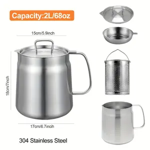 67oz 304 Stainless Steel Deep Fryer Pot with Oil Filter Basket & Lid for Tempura French Fries Chicken Gas & Induction Compatible Kitchen Utensils