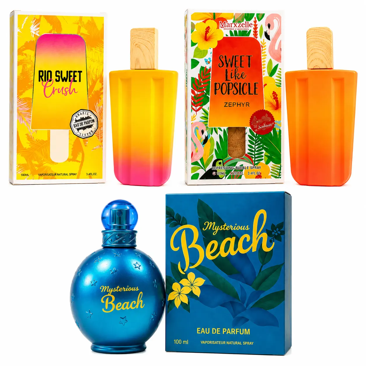 Summer Escape Perfume Gift Set for Women – 3 Pack Eau de Parfum Collection Rio Sweet Crush, Sweet Like Popsicle Zephyr & Mysterious Beach, Long Lasting Fruity Floral Fragrance Gift Set for Women