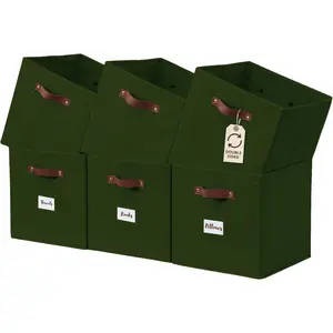 Bins, Cube Bin with Labels, Cubes for Shelves (10.5" x 11" / 6pcs, Olive Green)