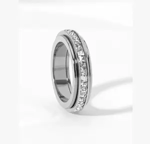 Rotatable Anxiety Ring, Fashion Cubic Zirconia Decor Ring for Women & Men, Wedding Promise Ring, Fashion Jewelry for Party, Everyday Accessory, Trendy All-match & Exquisite Jewelry for Birthday Gift, Cubic Zirconia Rings, Trendy Jewellery Accessories tikt