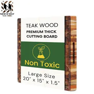 Premium Teak Wood XL End Grain Cutting Board 20 x 15 Inch, Extra Thick 1.5 Inch Butcher Block for Meat & BBQ Prep, Large Solid Wood Cutting Board with Juice Groove by New M Way