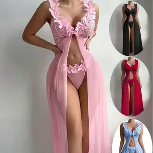 Women's Lace Lingerie Set 2pcs Sheer See-Through Sleepwear Teddies & Bikini