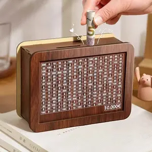 1000/2000/5000 Euro Money Box Wooden Piggy Bank Reusable Money Vault Savings Box Challenge Cash Storage Case Children
