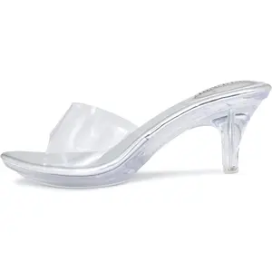 Clear Heels for Women Silver Black Heels Little Platform Sexy High Heels Sandals Stiletto Kitten Open Toe Dress Shoes Comfortable Double Transparent Strap Heeled Sandals Mule