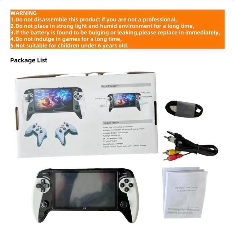 X9 Handheld Game Console with 10 Preloaded EmulatorGames 5.5-inch Display Portable Travel Friendly ProtectiveCase Low Power Usage White Color
