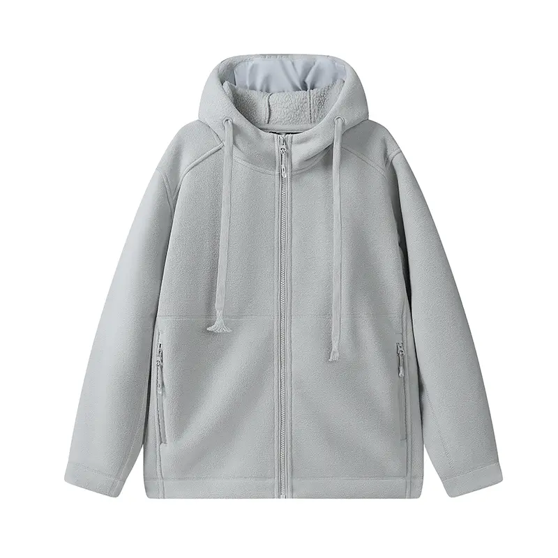 Women’s high-density, thick fleece zip-up hooded jacket—windproof, warm fleece outerwear with a loose fit for outdoor hiking/camping and commuting; casual autumn/winter women’s wear