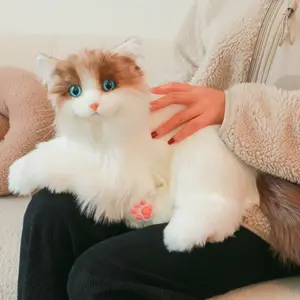 【Quick delivey】 Handmade Realistic Plush Ragdoll Cat Novelty Toy For Cat Lovers - Lifelike Cuddly Stuffed Kitty Companion Gift For Women Birthday Anniversary - Polyester Made