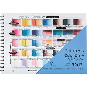 Painters Color Diary - 9x12, 140lb Spiral-Bound Acid-Free Color Swatch Book with 10 Pages for Watercolor & Mixed Media - Single