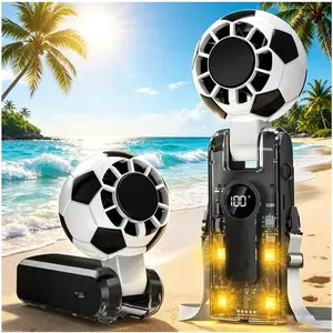Portable Handheld Turbo Fan with Ice Cooler, Soccer-Shaped Mini Personal Fan, Rechargeable Pocket Fan for Travel/Outdoor/Office, 180° Adjustable