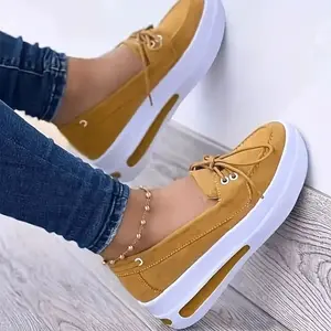 Women Block Shoes Slip On Closed Toe Platform Flat Wedge Casual Lace Up Sneakers