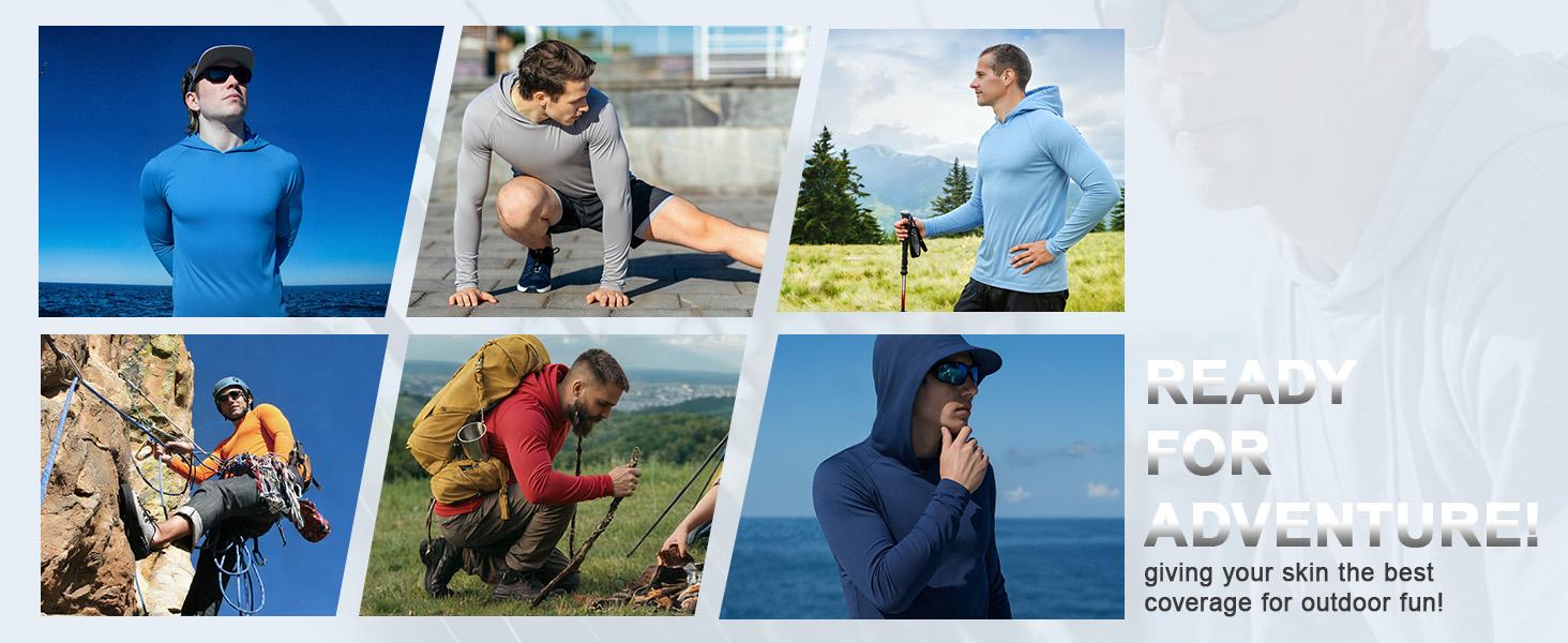 Men's Sun Protection Hoodie Shirt Fishing Shirts for Men UPF 50+ Long Sleeve Shirt Lightweight Rash Guard