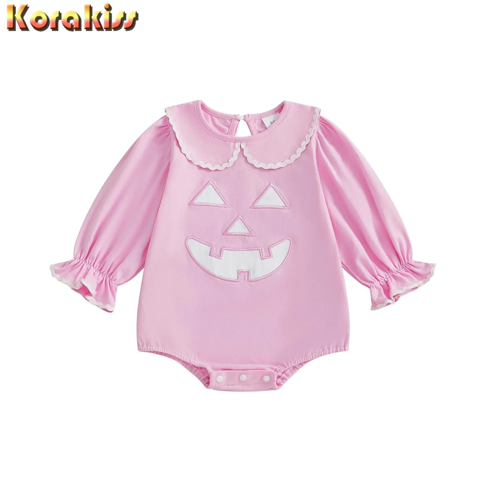Baby Girl Halloween Bodysuit Long Sleeve Doll Collar Pumpkin Romper Newborn Fall Playsuit