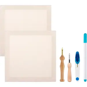 2PC 10.2''x10.2'' Punch Needle Frame,Punch Needle kit Includes 2 Wooden Frame Covered with Monks Cloth, 3.5mm and 5mm Punch Needles, a Marking Pen and Scissors for DIY Craft Decoration
