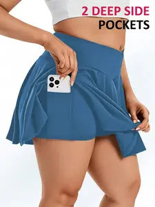 Plus Size Plain Ruched Skirt, High Waist and Pocket Design, Fashionable Comfortable Casual Daily Wear, Suitable for Any Occasion