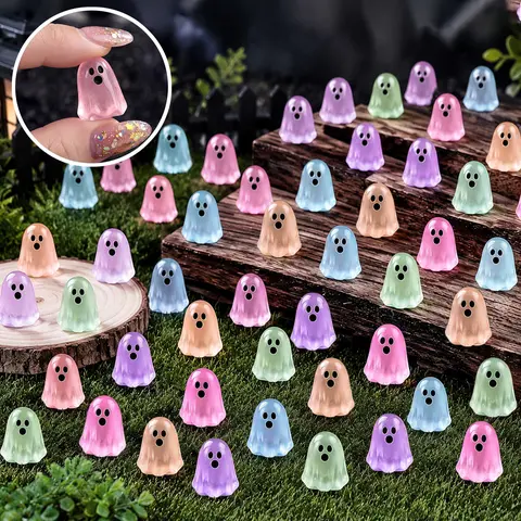 60Pcs Glow-in-the-Dark Resin Ghost Mini Figures - 0.79in Glowing Ornaments, Halloween Decorations, Quirky Gifts, Dollhouse Models, Home Decor Accents, Cute Halloween Stuff Collectibles