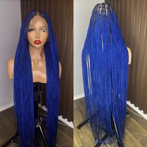 Blue Knotless Braided Wig - Long Straight Hair for Everyday Wear, Versatile Design, Full Circle IG Available, Quick Delivery