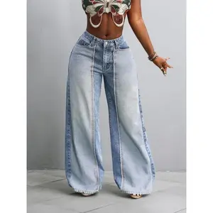 Plus-size women’s retro denim jeans with a loose fit—casual fashion for parties, suitable for all seasons