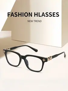 Classic Square Frame Sunglasses, Unisex Casual Optical Glasses, Random Print Decorative Lenses, All Seasons Travel Fashion Eyewear