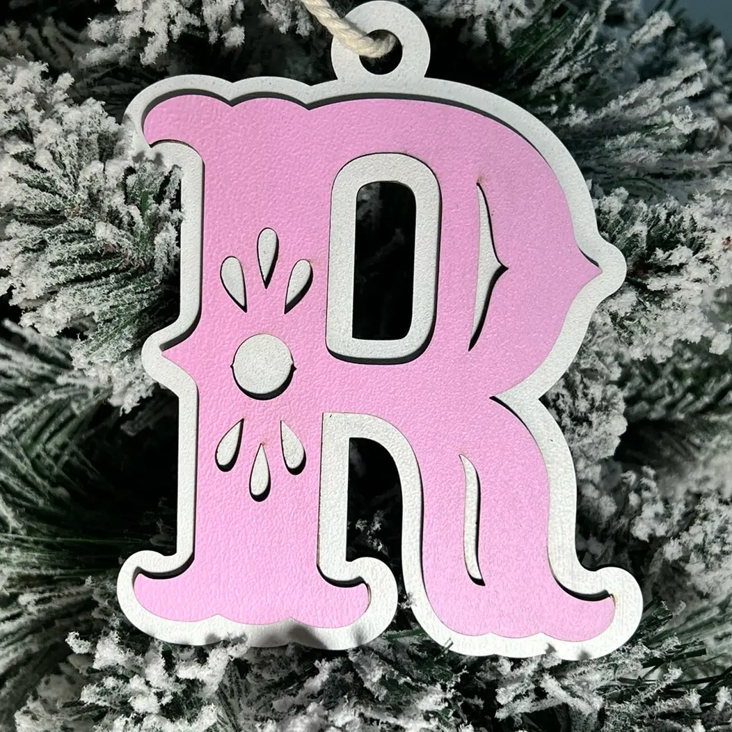 Custom Papel Picado Initial Ornament – Personalized Christmas Tree Decor | 1/8” Birch Wood Double Layer | 4.5” x 3.5