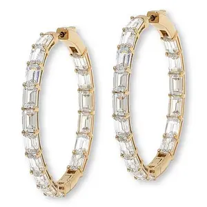 Radiance by Absolute™ Emerald Cut 1-1/2" Inside-Outside Hoop Earrings