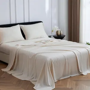 100% Viscose 4 Piece Bed Sheet Set, Breathable Cooling Bedding Set with 15" Deep Pockets, Luxury Ultra Soft for Hot Sleepers (Beige,Full)