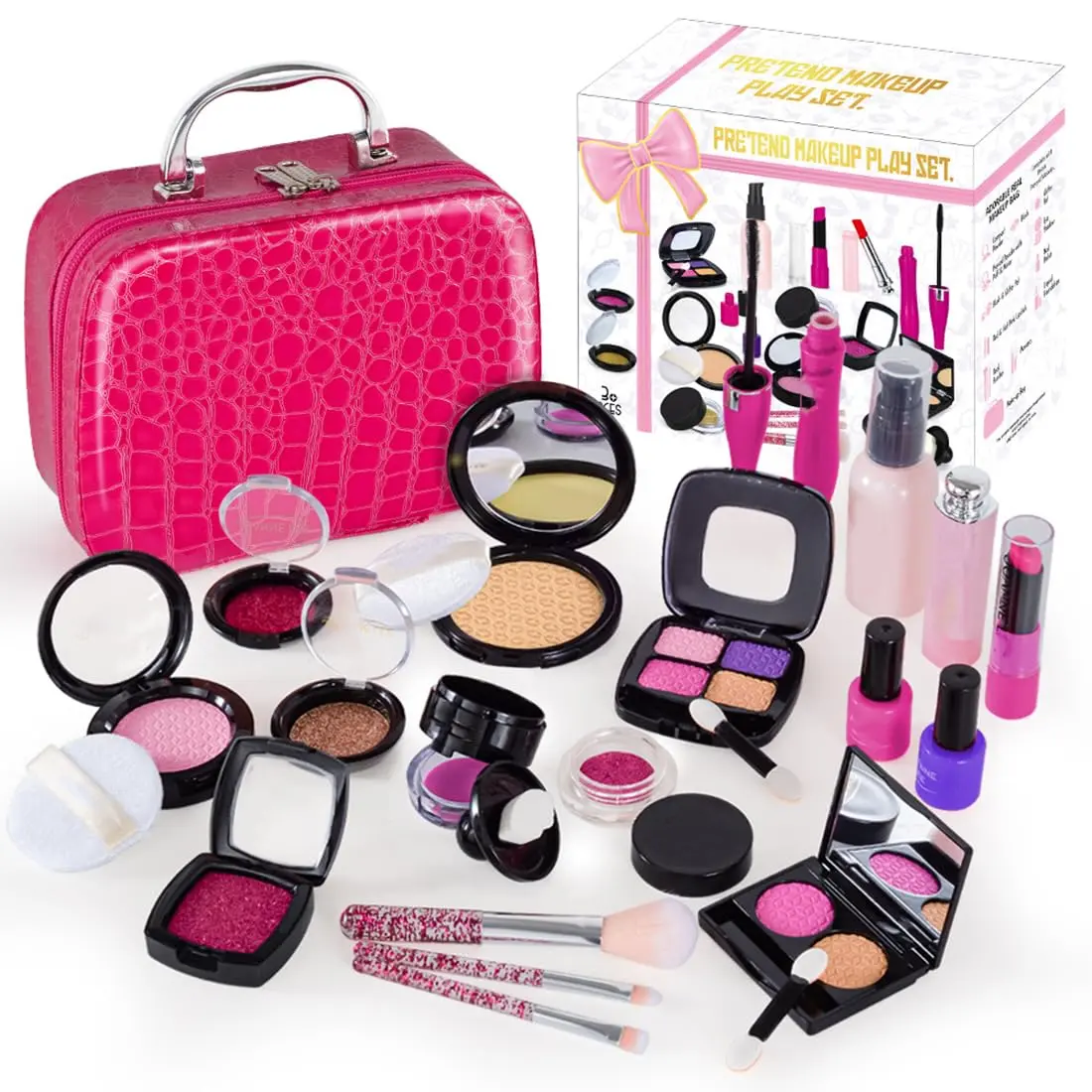 Pretend Makeup Kit for Girls, 1 Set Kids Pretend Play Makeup Set with Cosmetic Bag, Toy Makeup Set for Toddler, Little Girls Age 3+, Pretend Playset