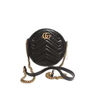 Pre-owned GUCCI GG leather Crossbody Bags Gucci Black Quilted GG Marmont Round Shoulder Bag
