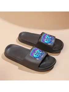 1 pair of Neon Pixel 6 and 7, Lightning, 'SIX SEVEN' print [casual summer footwear] unisex EVA slip-on sandals, minimalist lightweight women's indoor shoes |   Yixia breathable thin high-quality sole design