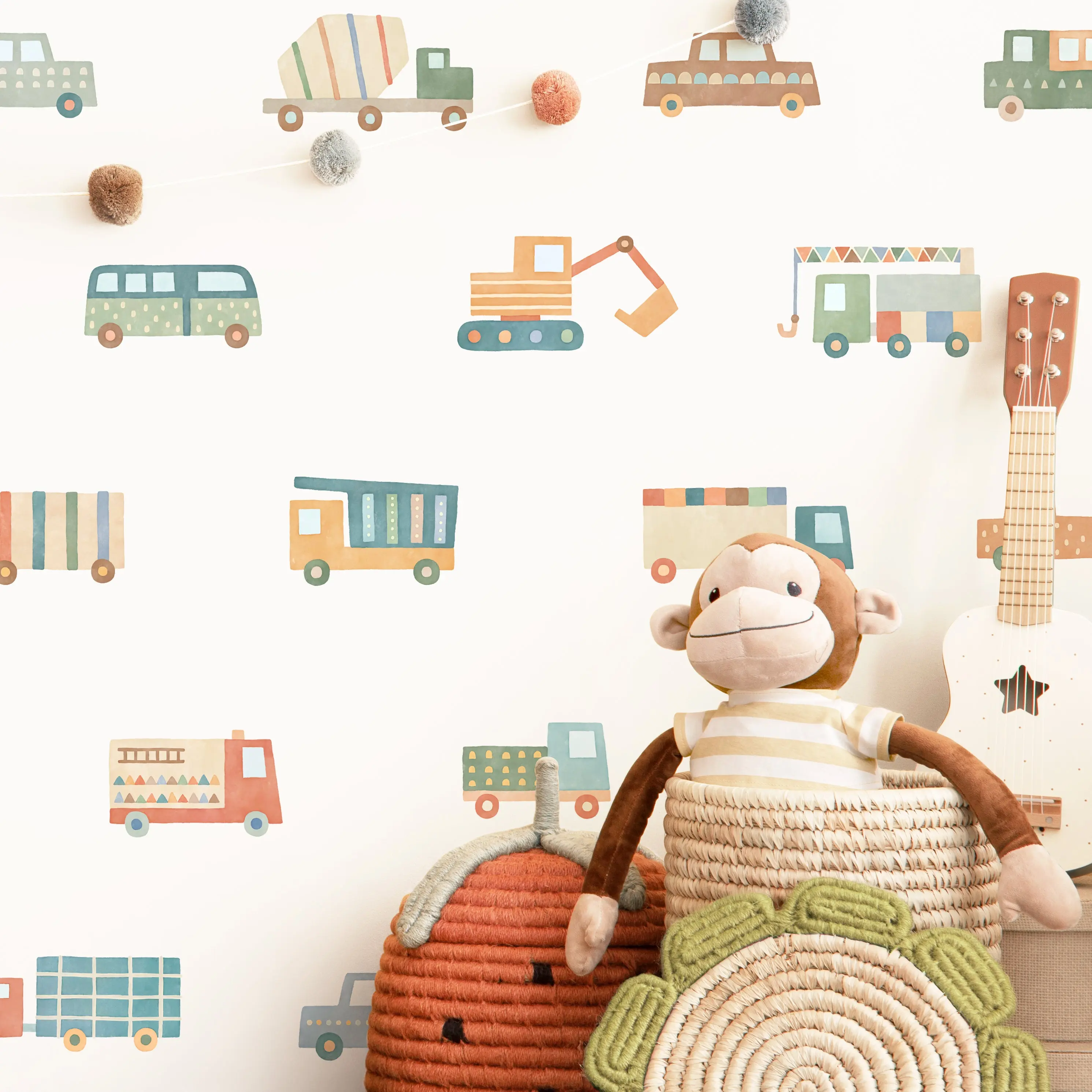 Colorful Car & Truck Wall Decals - Removable & Reusable Fabric Wall Stickers