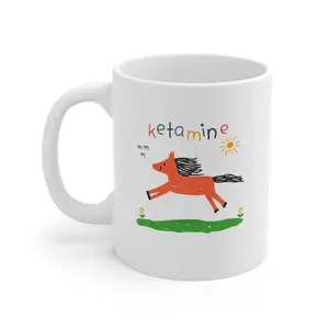 Funny Horse Meme Coffee Mug – Colorful Running Pony Cartoon Design – 11oz Ceramic Mug – Weird Humor Gift for Coworkers, Friends, Meme Lover