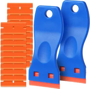 Plastic Razor Blade Scraper Tool, 2 Pcs Razor Scraper with 20 Pcs Plastic Blades, Cleaning Scraper Remover for Removal Floor Stove Scraping Labels and Decals Sticker on Car Window Glass Pwfkgo