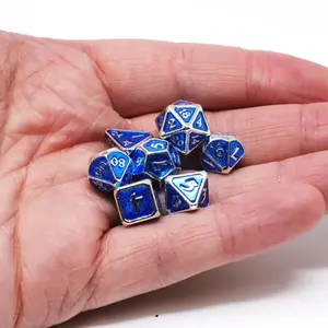 Critlings Platinum Aquamarine Mini Metal Polyhedral (D&D) Dice Set (7)