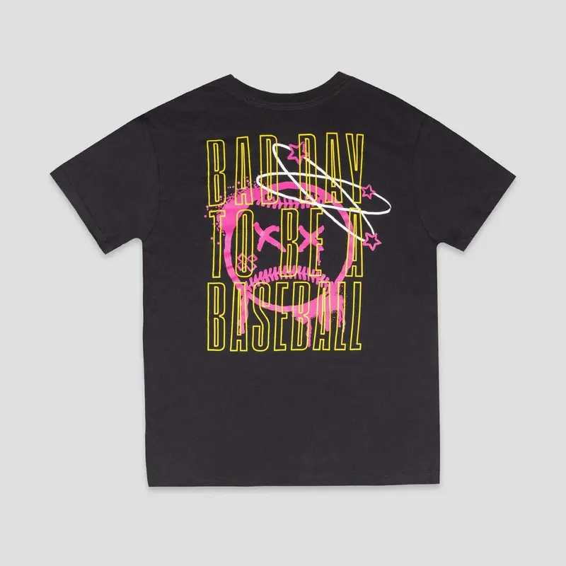 Men's Bat Bros Bad Day Oversized Pima Cotton Baseball T-Shirt - Black, Menswear Short-Sleeve Casual Top, Durable Luxury Fabric, Breathable, Street Style, All Seasons