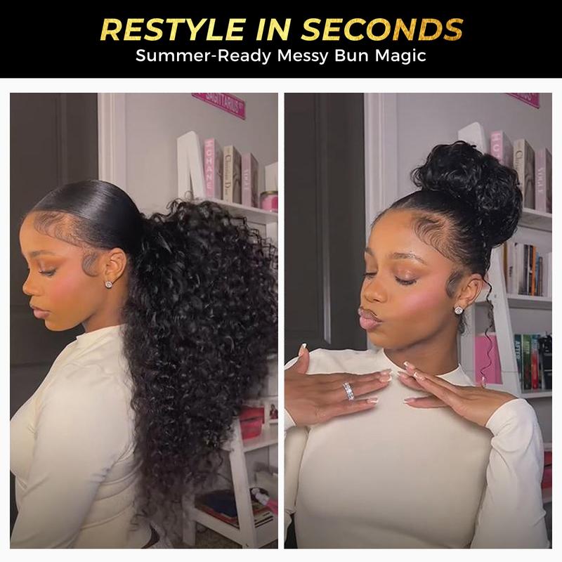 OQ HAIR Water Wave Ponytail With Clip In 100% Human Hair Hairstyle Extension Ponytail Wig Scrunchie Ponytail