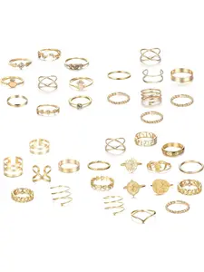 37 Pcs Golden Vintage Stacking Knuckle Rings Set for Women Men Premium Alloy Exquisite Bohemian Hollow Carved Flower Designs Assorted Stackable Finger Rings Midi Rings Retro Silhouettes for Layered Stacking Personalized Finger Styling